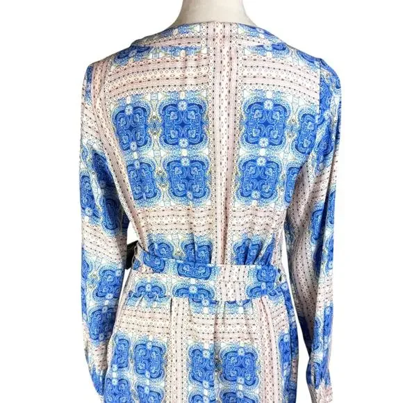 Ciebon Rachelle Blue Multi Print V-neck Long Sleeve Mini Wrap Dress - Picture 12 of 16
